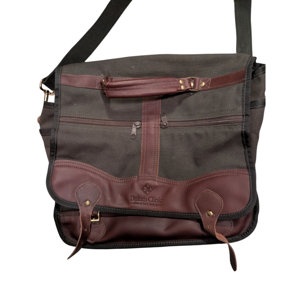 Duluth Pack Messenger Briefcase Olive Canvas Brown Leather Made USA Commuter Bag